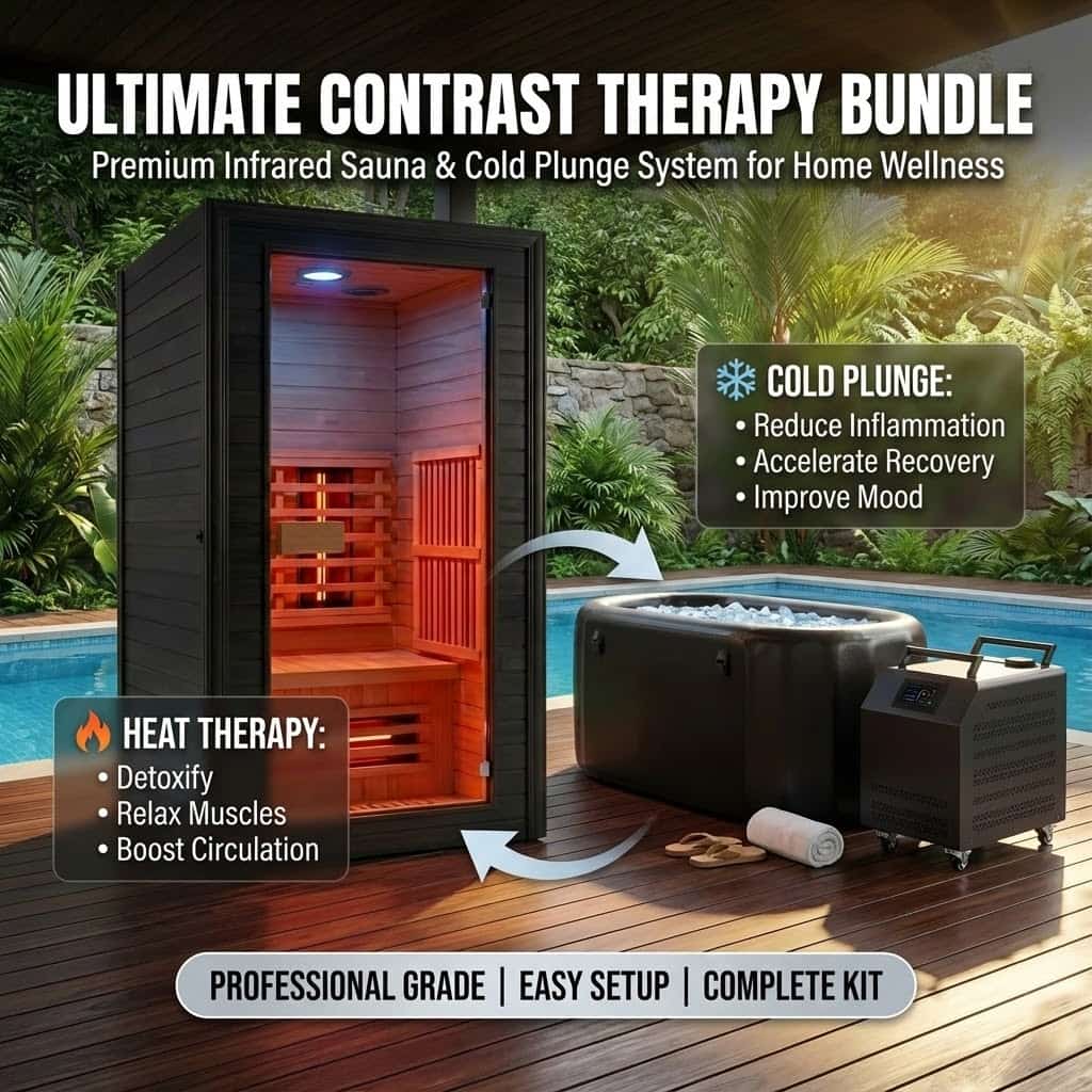 Tecnotu Wooden Sauna and Denali Cold Plunge Home Contrast Therapy Bundle