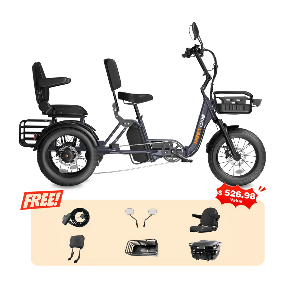 Meet One Pair electric trike with rear passenger seat for two