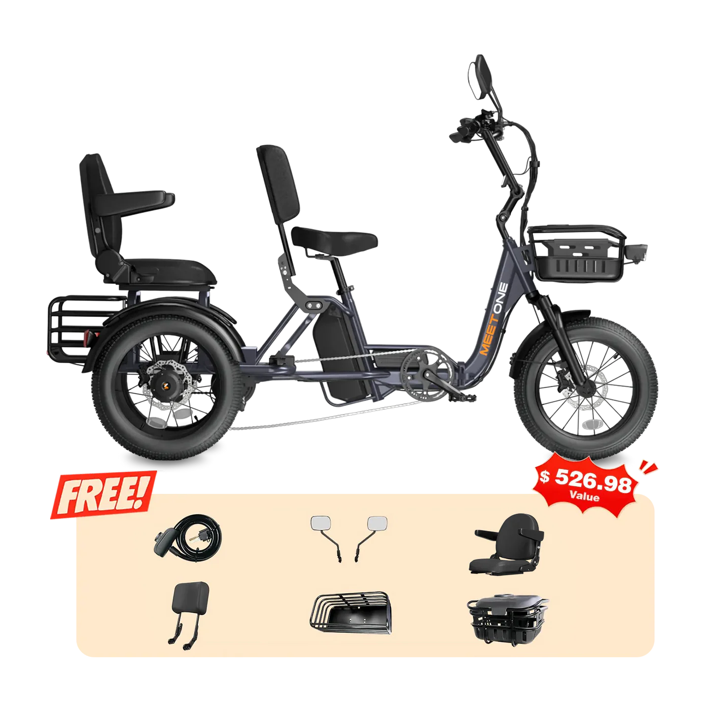 Meet One Pair electric trike with rear passenger seat for two