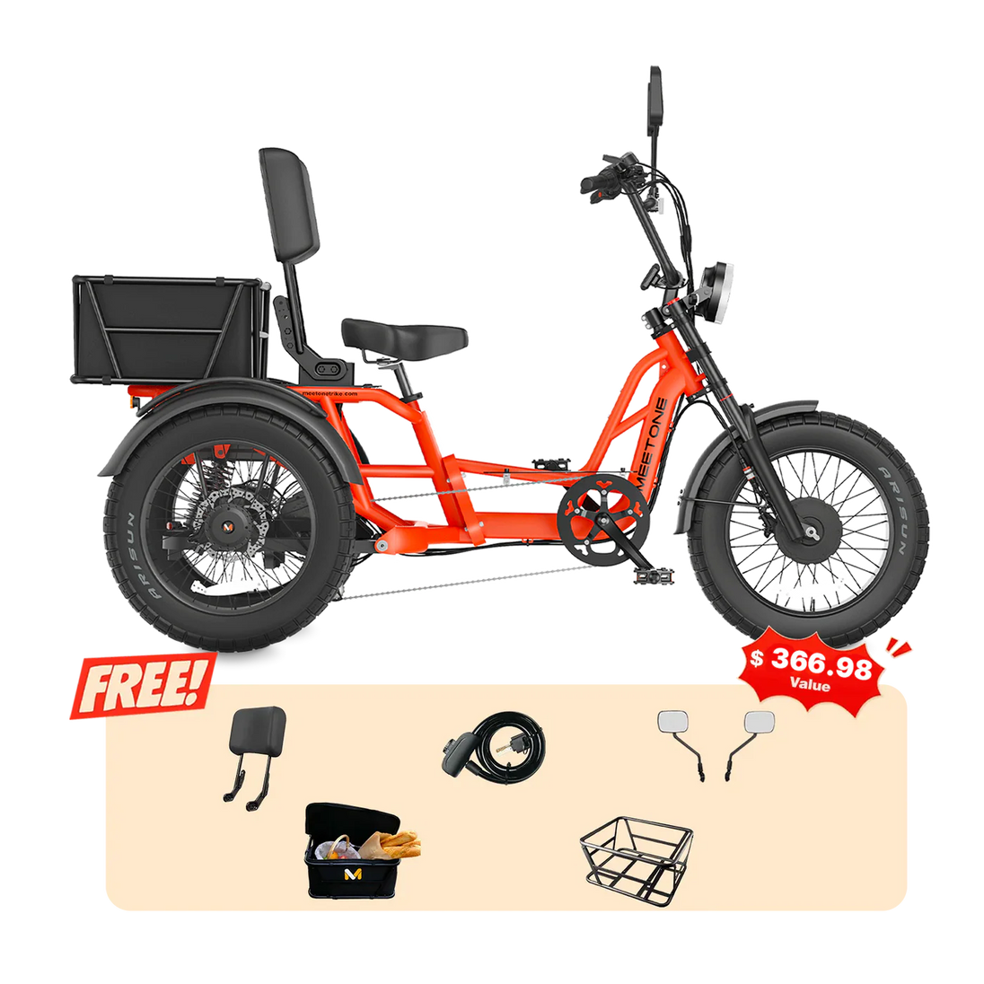 Meet One Tour 2.0 dual motor electric trike in semi-recumbent