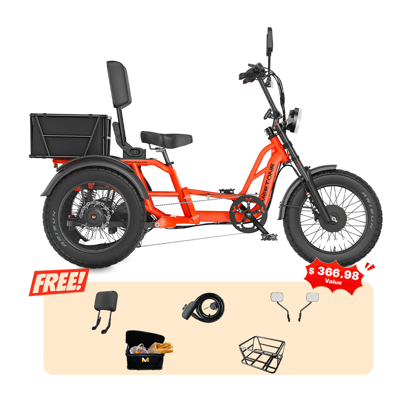 Meet One Tour 2.0 dual motor electric trike in semi-recumbent