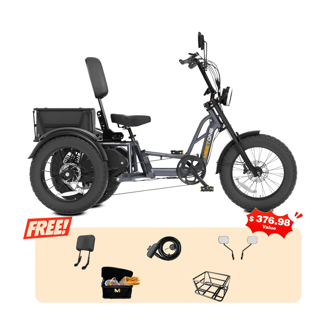 Meet One Tour Lite full suspension electric trike semi-recumbent