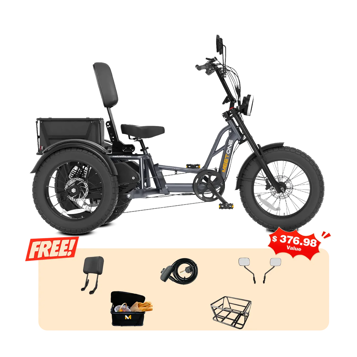 Meet One Tour Lite full suspension electric trike semi-recumbent